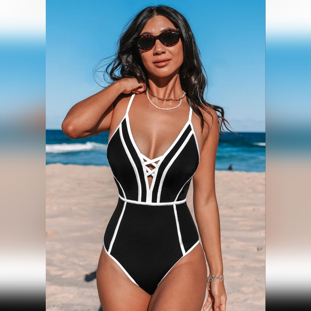 Elegant Black and White Women's Swimsuit